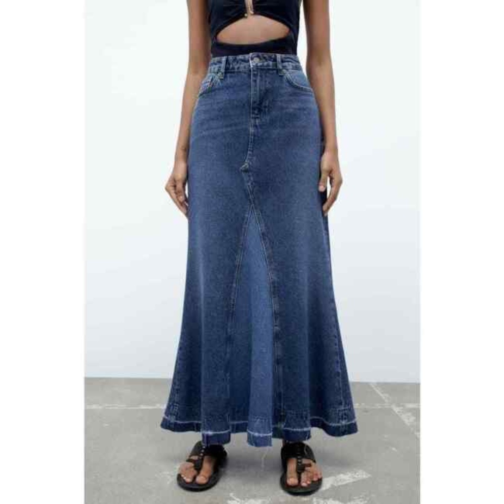 Zara The Reconstructed Denim Maxi Skirt, size small. NWT